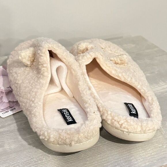 Women\'s Kensie Faux Shearling Cat Slipper Ivory--Gold  Size: 10-11 New